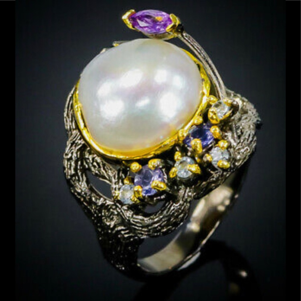 Natural Baroque Pearl Ring With Gems
